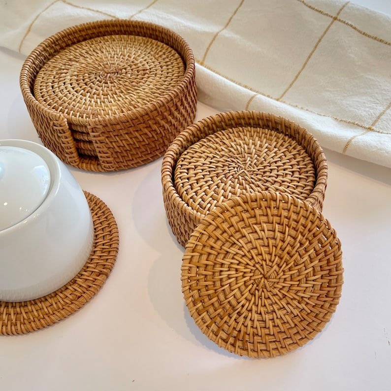 Drink Coasters Set of 6 with Holder 4 inch 5 inch - Image 2