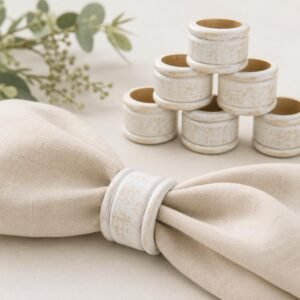 White Rustic Napkin Ring Holder|Distressed White Napkin Rings