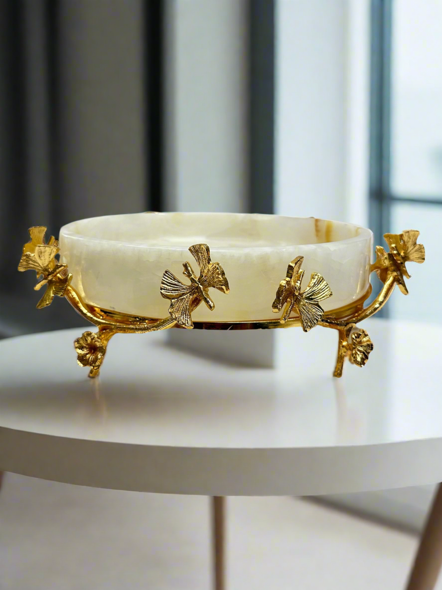 Onyx Serving Dish Collection with Gold Botanical Stand - Image 2