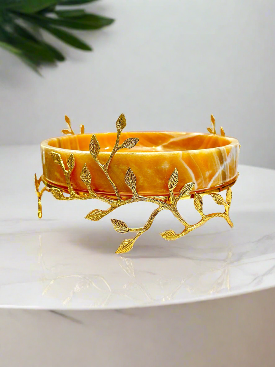 Onyx Serving Dish Collection with Gold Botanical Stand - Image 3