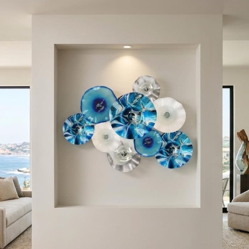 Hand-Blown Glass Wall Art – 9-Piece Coastal Bowl Sculpture Collection - Image 2