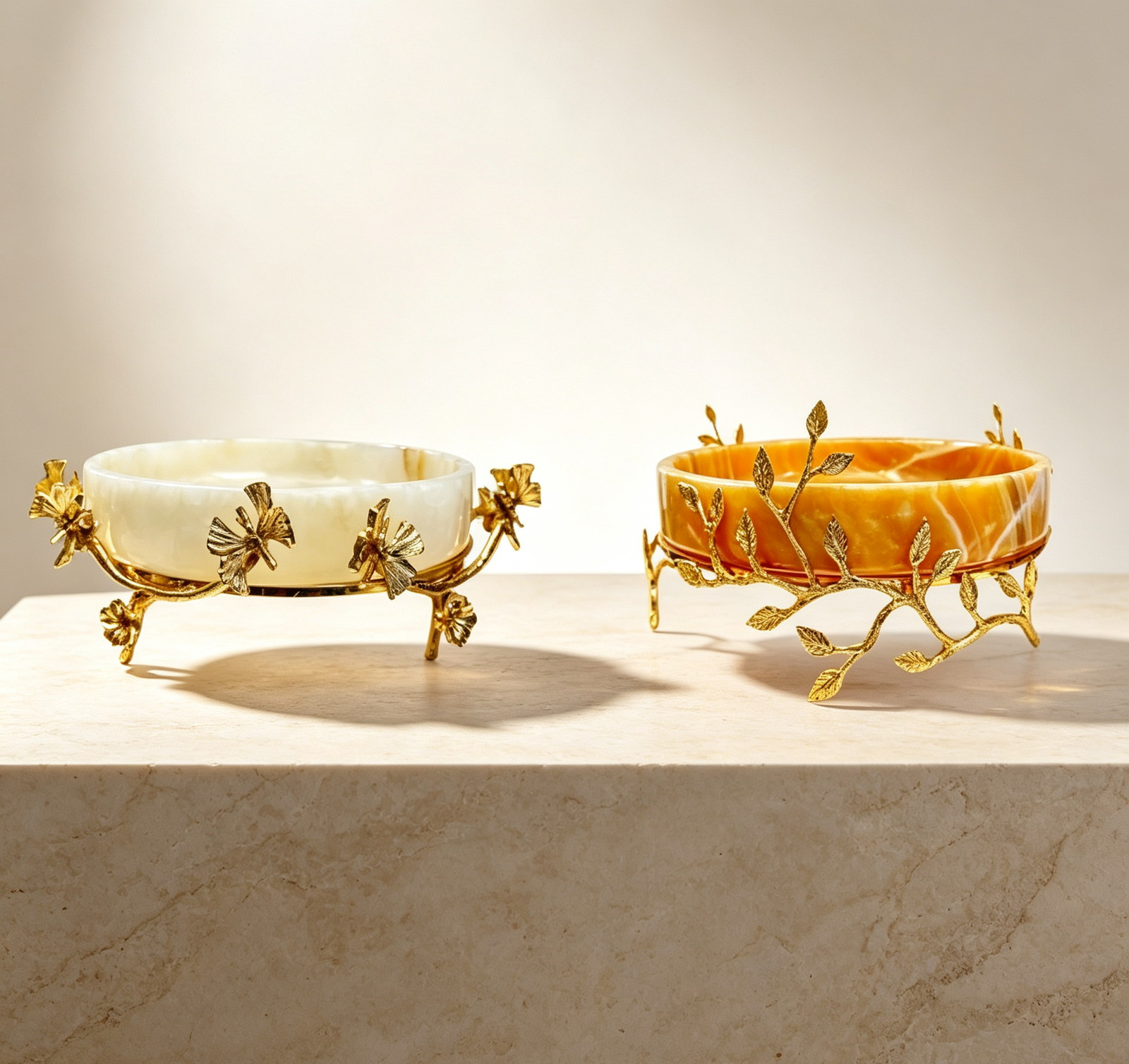 Onyx Serving Dish Collection with Gold Botanical Stand