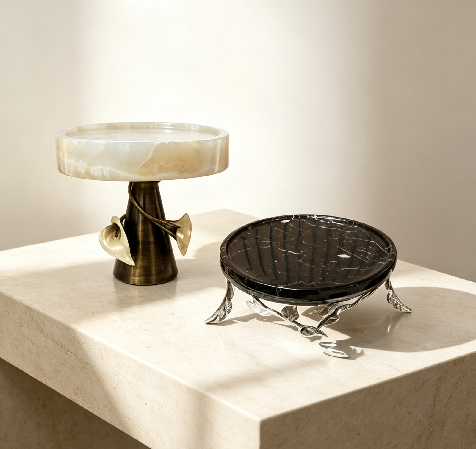 Onyx Pedestal Collection – Calla & Silver Leaf Series